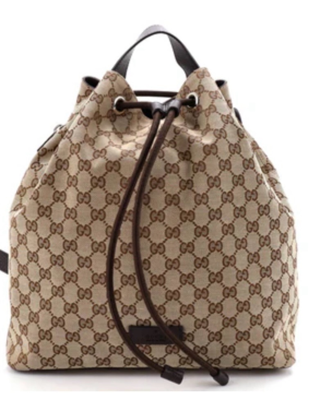 Gucci Beige GG Supreme Canvas Drawstring Backpack with Brown Trim